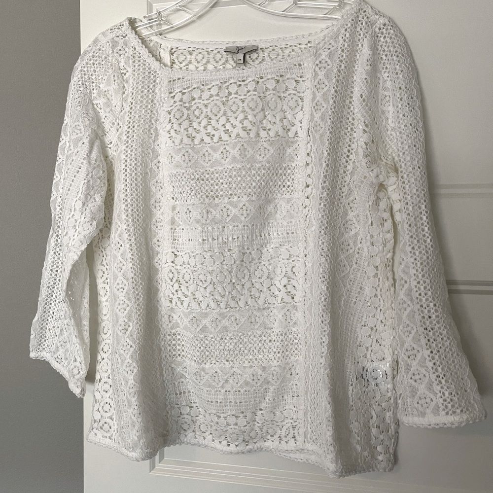Joie Long Sleeve White Lace Top Like New Medium MSRP $200